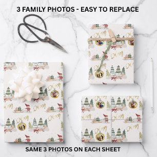 3 Fun Family Photos on Charming Christmas  Wrapping Paper Sheet