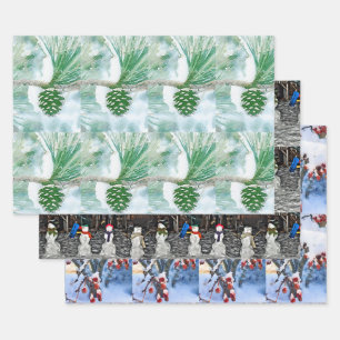 3 Fun Winter Holiday Themed Wrapping Paper Sheet