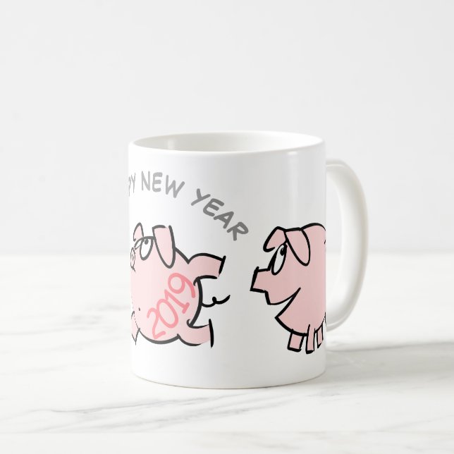 3 Funny Cartoon Illustration Pig Year 2019 Mug 2 (Front Right)