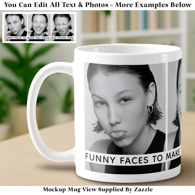 3 Funny Faces Custom Photos & Long Message Coffee Mug (Creator Uploaded)