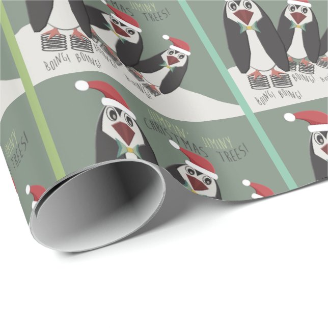 3 Funny Springy Penguins Wrapping Paper (Roll Corner)