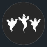 3 Ghosts Black & White Whimsical Halloween Party Classic Round Sticker<br><div class="desc">customise with any text.</div>