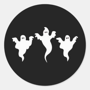 3 Ghosts Black & White Whimsical Halloween Party Classic Round Sticker