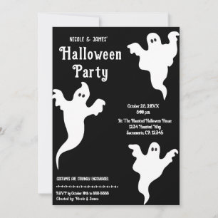3 Ghosts Black & White Whimsical Halloween Party Invitation
