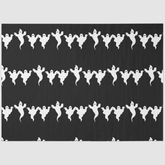 3 Ghosts Black & White Whimsical Halloween Party Tissue Paper (Front)