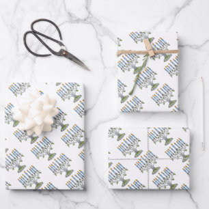 3 Gift Wrap Sheets- Hanukkah Chanukah - Menorah
