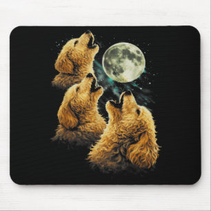 3 Golden Doodle Dogs Howling Cute Funny Moon Mouse Mat