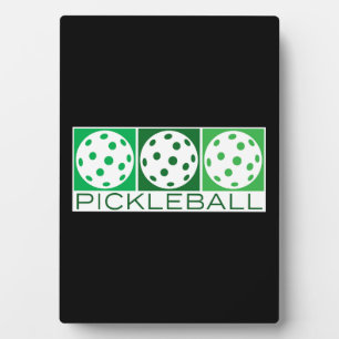 3 Green Pickleballs on white Plaque