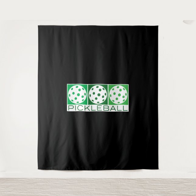 3 Green Pickleballs on white Tapestry (Front)