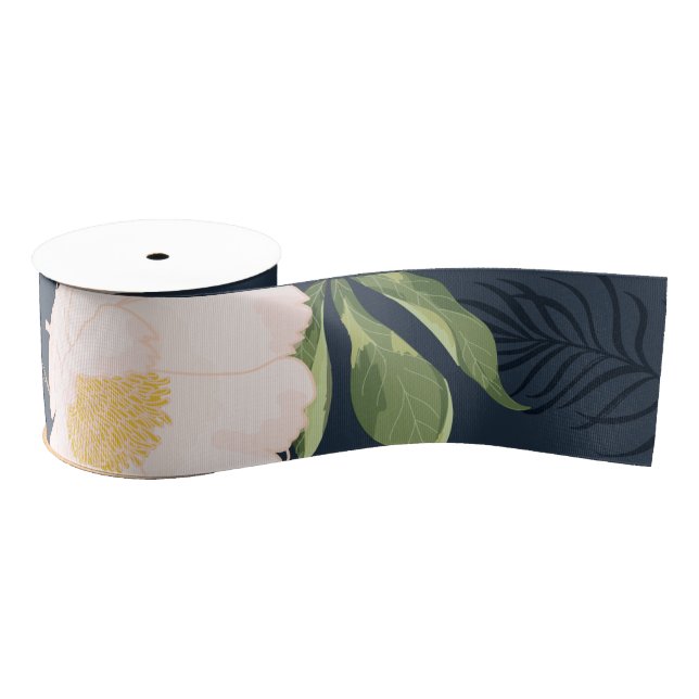 3" Grosgrain Ribbon Baby Pink Cosmos on Navy (Spool)