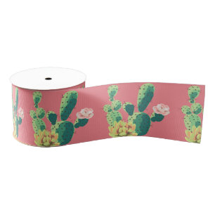 3" Grosgrain Ribbon Bohemian Cactus Succulents Des