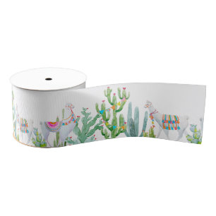 3" Grosgrain Ribbon Boho Llama Bohemian Cacti Dese