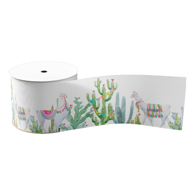 3" Grosgrain Ribbon Boho Llama Bohemian Cacti Dese (Spool)