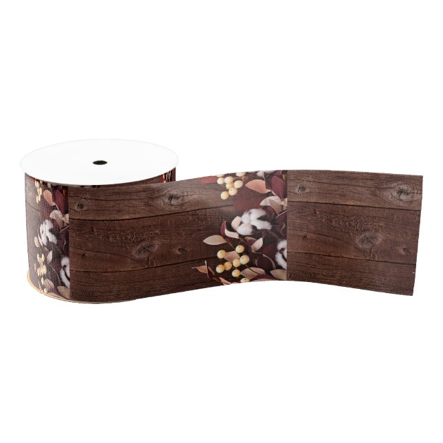 3" Grosgrain Ribbon Cotton Branch on Dark Wood Ste (Spool)