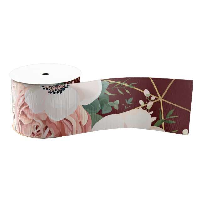3" Grosgrain Ribbon Geometric Garden Rose Wine (Spool)