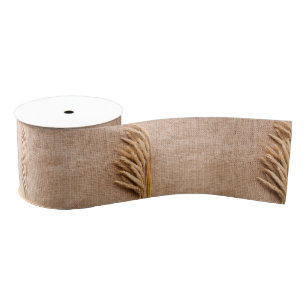 3" Grosgrain Ribbon Wheat on Burlap Sack Country R