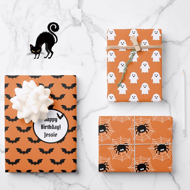 3 Halloween Coordinates NAME Bats Ghosts & Spiders Wrapping Paper Sheet (Creator Uploaded)