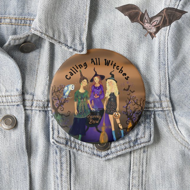 3 Halloween Witches Party Girl  6 Cm Round Badge (3 Halloween Witches Party Girl Button)