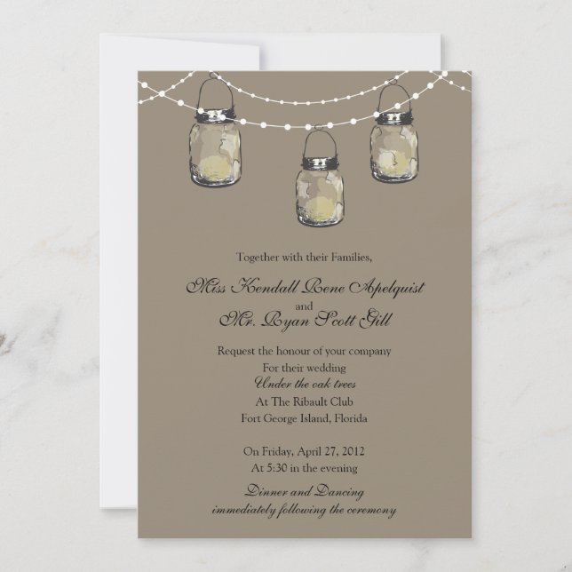 3 Hanging Mason Jars - Wedding Invitation (Front)