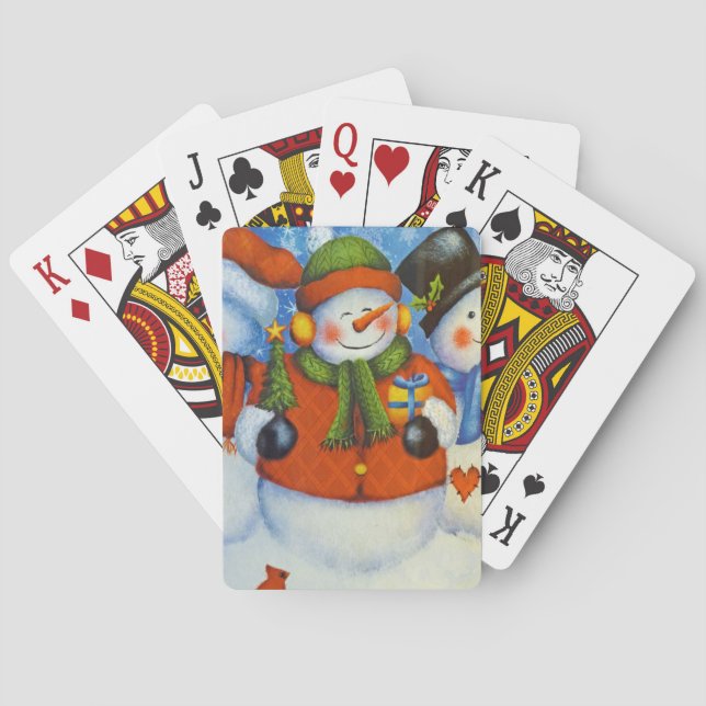 3 Happy Snowmen Playing Cards (Back)