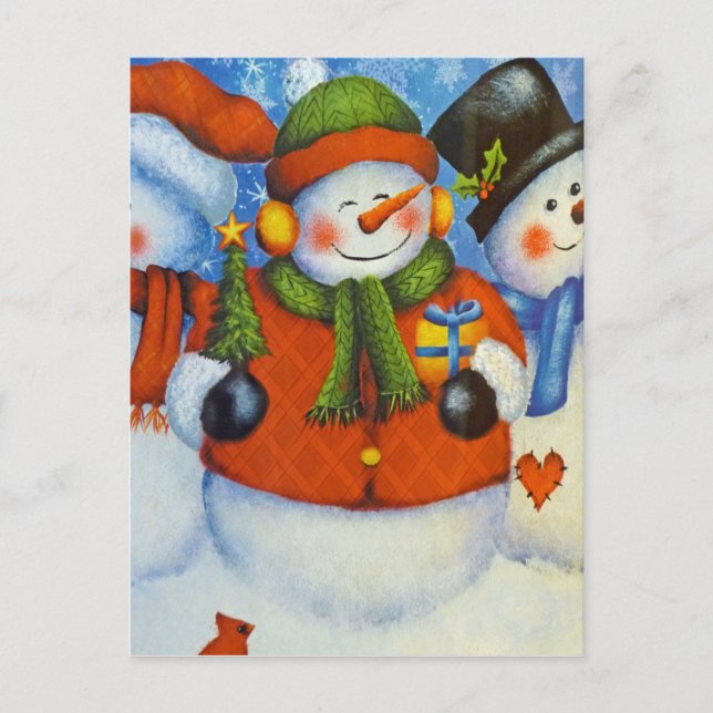 3 Happy Snowmen Postcard (Front)