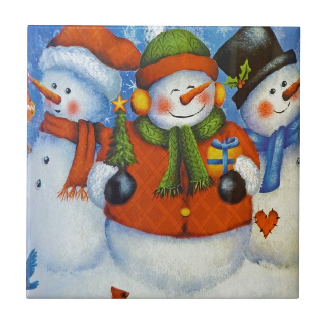3 Happy Snowmen Tile (Front)
