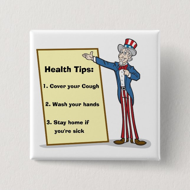 3 Health Tips from Uncle Sam 15 Cm Square Badge (Front)