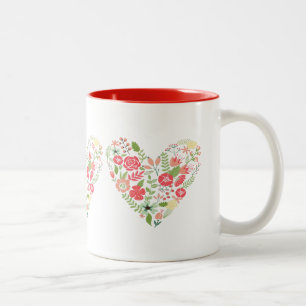 3 Heart Made With Colourful Flowers Two-Tone Coffee Mug