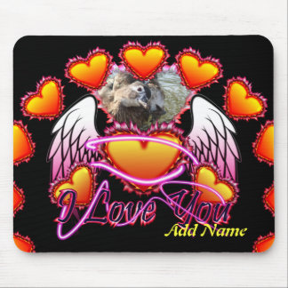 3 Hearts Angel Wings I Love You sign. Mouse Mat