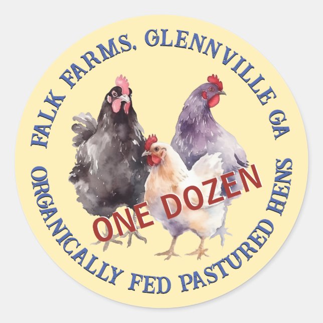 3 Hens ORGANICALLY FED Pastured Egg Carton Logo Classic Round Sticker (Front)