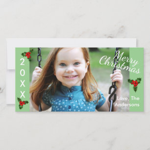 3 Holly Green Merry Christmas-Christmas Photo Card