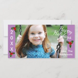 3 Holly Purple Happy Holidays-Christmas Photo Card