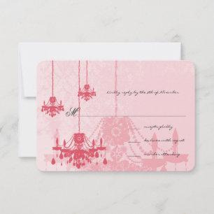 3 Honeysuckle Chandeliers Damask Wedding RSVP Card