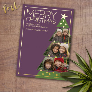 3 Horizontal Photo Christmas Tree Collage Foil Holiday Card