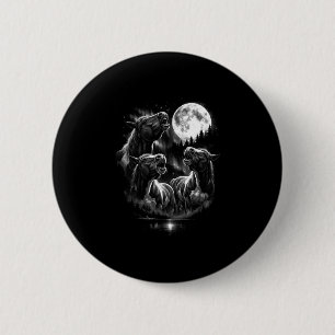 3 horses howling at moon vintage funny 80s-90s 6 cm round badge