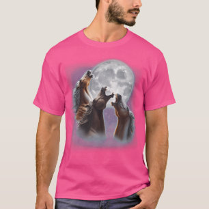 3 Horses Howling At The Moon Funny Horse Lover Equ T-Shirt