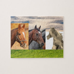 3 Horses, Tan, Brown, Art, Age 6, 110 Pieces Jigsaw Puzzle