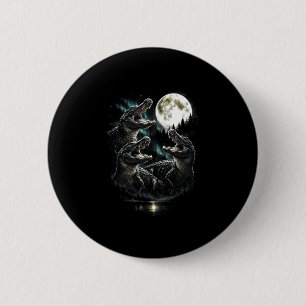3 howling alligator moon vintage retro style funny 6 cm round badge