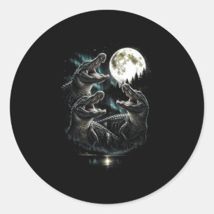 3 howling alligator moon vintage retro style funny classic round sticker