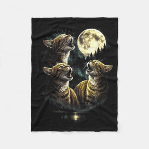 3 Howling Autumn Cat At Moon Vintage Funny 80s-90s Fleece Blanket