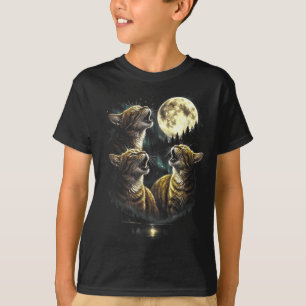 3 Howling Autumn Cat At Moon Vintage Funny 80s-90s T-Shirt