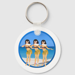 3 Hulas on beach Key Ring