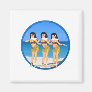 3 Hulas on beach Magnet