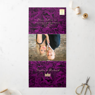3 in 1 Purple Photo Wedding Tri-Fold Invitation
