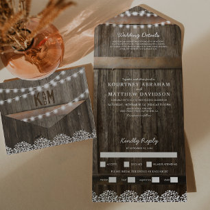3 in 1 Rustic Baby's Breath Wedding All In One Invitation