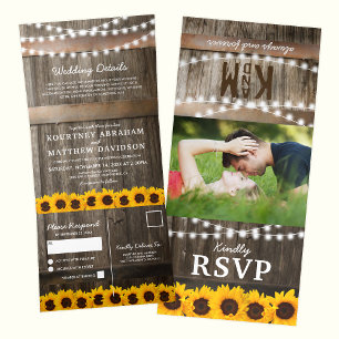 3 in 1 Rustic Country Sunflower Wedding Tri-Fold Invitation