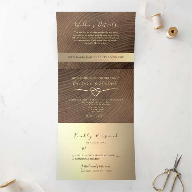 3 in 1 Wood Wedding Tri-Fold Invitation (Inside)