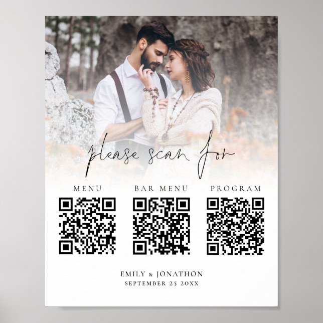 3 in One Qr Code Menu Bar Program Photo Wedding Poster (Front)
