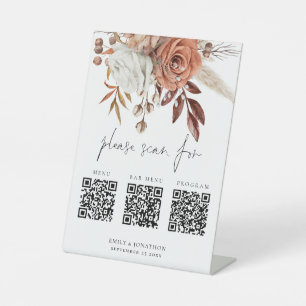 3 in One Qr Codes Bar Menu Program Florals Wedding Pedestal Sign