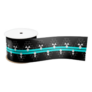 3 Inch Native Woven Stories - Turquoise -   Satin Ribbon